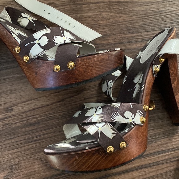 Gucci cloth sandals brown vintage authentic - Picture 6 of 7